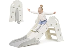 Woonyee Kids Slide for Toddlers Age 1 to 3 Years, 3 in 1 Foldable Toddler Slide, Indoor Outdoor Folding Slide for Kids, Cute Freestanding Baby Slide, Easy to Store and Set Up, Gray