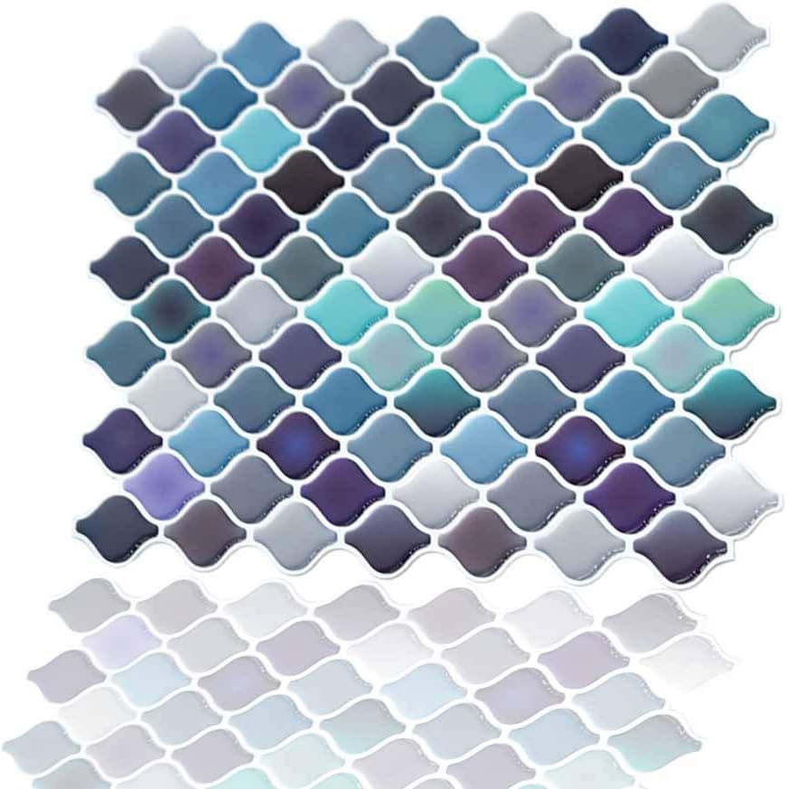 Stick On Backsplash Peel and Stick 3D Wall Tile PVC Backsplash for Kitchen Bathroom Blue Light Blue Color(10 Tiles)