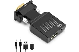 VGA to HDMI Adapter/Converter with 3.5mm Sound Cable, Active Male VGA to Female HDMI 1080P 60Hz for Computer, Laptop, Project