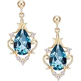 epicAqua Handcrafted Earrings Jewelry Gifts for Women - S925 Sterling Silver Vintage Royal Blue Topaz Dangle Drop Earrings for Women | Elegant Court-Style Jewelry for Ladies