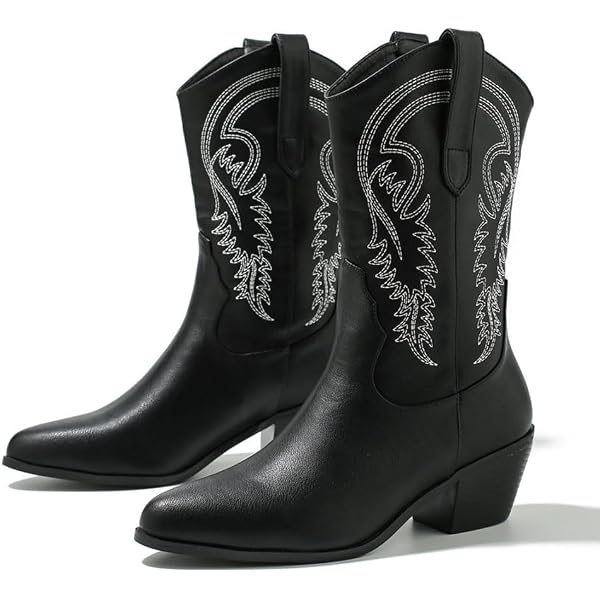 Onlymaker – bottes de Cowboy occidentales blanches pour femmes, chaussures à hauteur de genou, larges mollets brodés, bout pointu, talon bloc  322