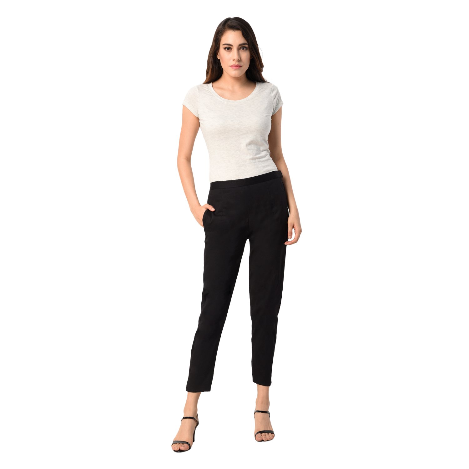pamo black women's cotton lycra trousers/pants