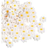 Mabor 120Pcs Daisy Beads, Handmade White Daisy Flower Beads Flat Small Flower Loose Spacer Bead for Bracelets Necklace Earrings DIY Craft Jewelry Making (1cm)