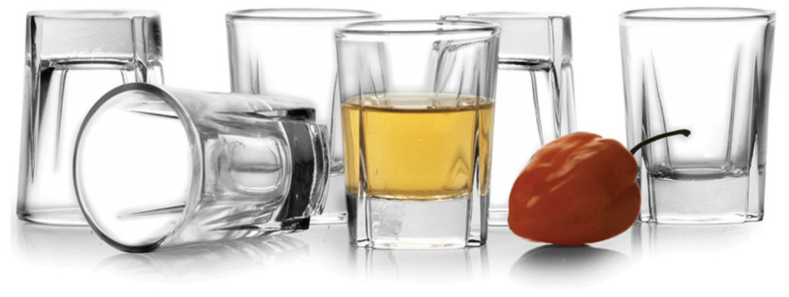 Circleware Eastside Clear Heavy Base Glass Shot Glass Set, 1.7 Ounce, Set of 6, Limited Edition Glassware Drinkware Barware Whiskey Scotch Liquor Drinking Glasses Beverage Cups