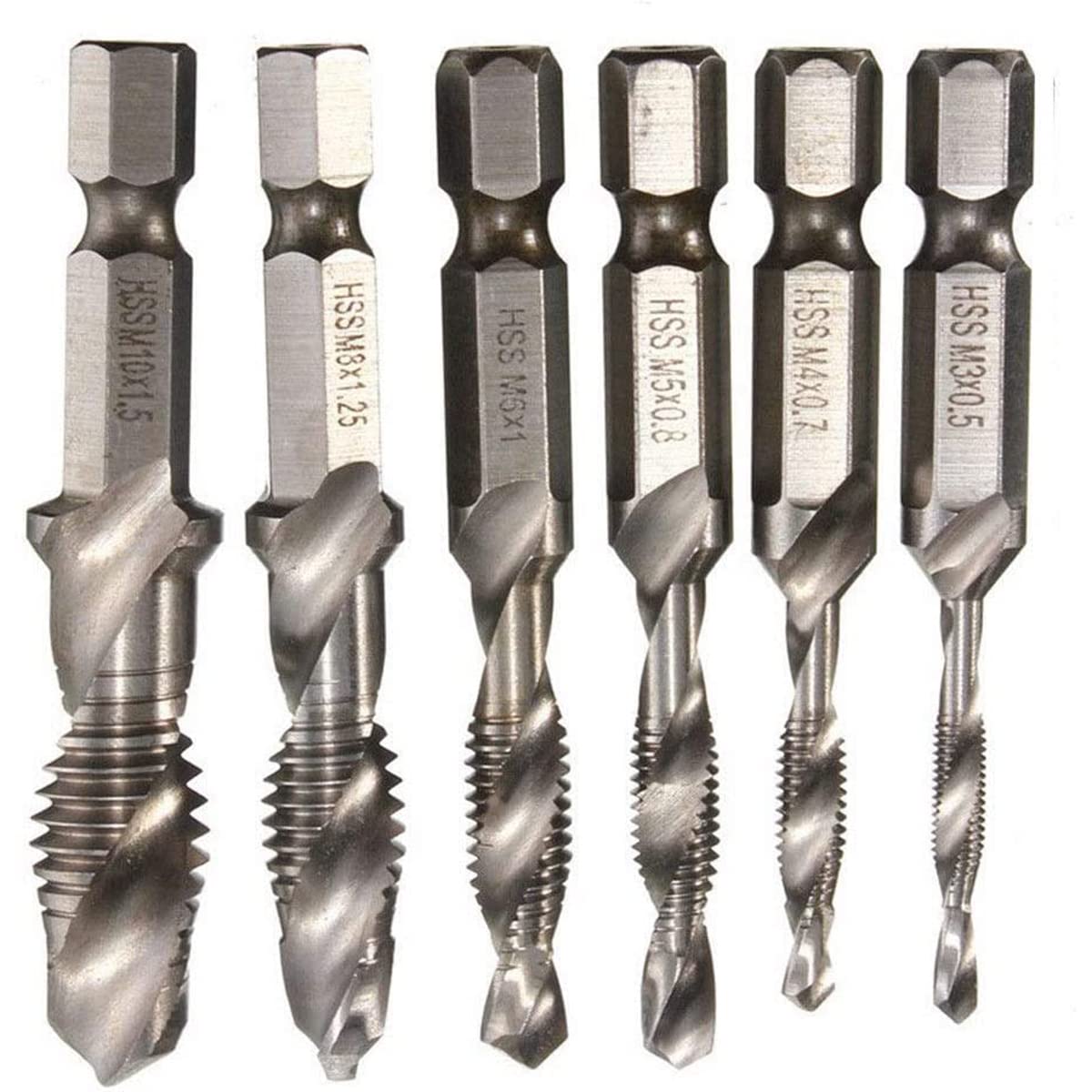 6Pcs Hex Drill Tap Bit Sliver Countersink Bit HSS PR3-05 Metric Combination