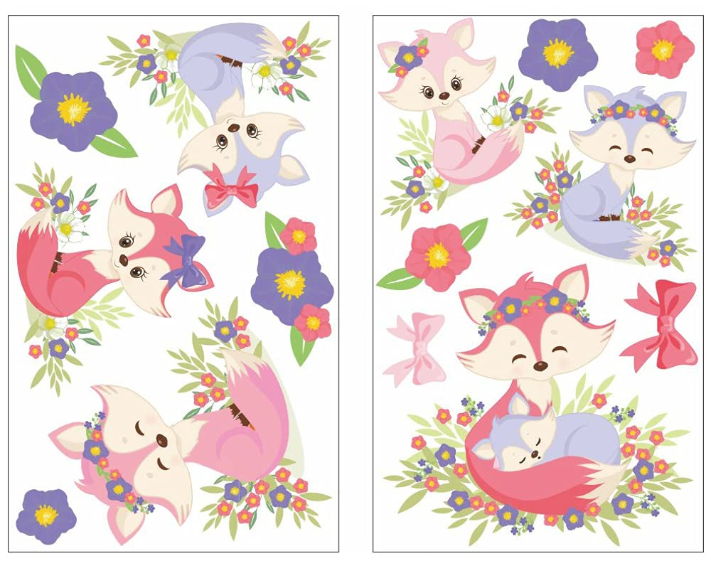 Samunshi® 14 x Wall Stickers Baby Foxes Set Wall Pictures Nursery Decoration Boy Wall Stickers Children's Room Girls Wall Stickers 2 x 16 x 26 cm