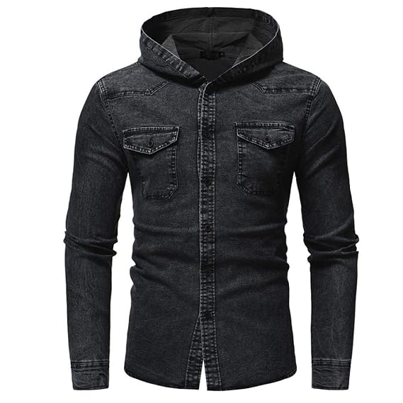 Kanpola Herren Freizeithemd Jeans Hemden Dünne Jacke Langarm T-Shirt mit Kapuze Pullover Sweatshirt Kapuzenpullover Kapuzenja