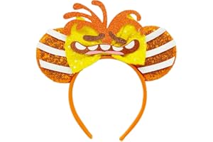 QHQ-SHININGLIFI Mouse Ears Bow Headband with Sequins & Fun ANXIETY Accessories, for Cosplay Costume Party, Women & Girls Park Trip Essentials, Orange; TGJL