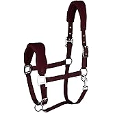 HORZE Kiel Horse Halter, Fleece Padded Noseband &amp; Crown, Adjustable Buckles | Polyester Halter for Horses, Left Cheek Snap Hook, Chrome Fittings, Stable and Paddock Horse Tack, Equestrian Classic Design