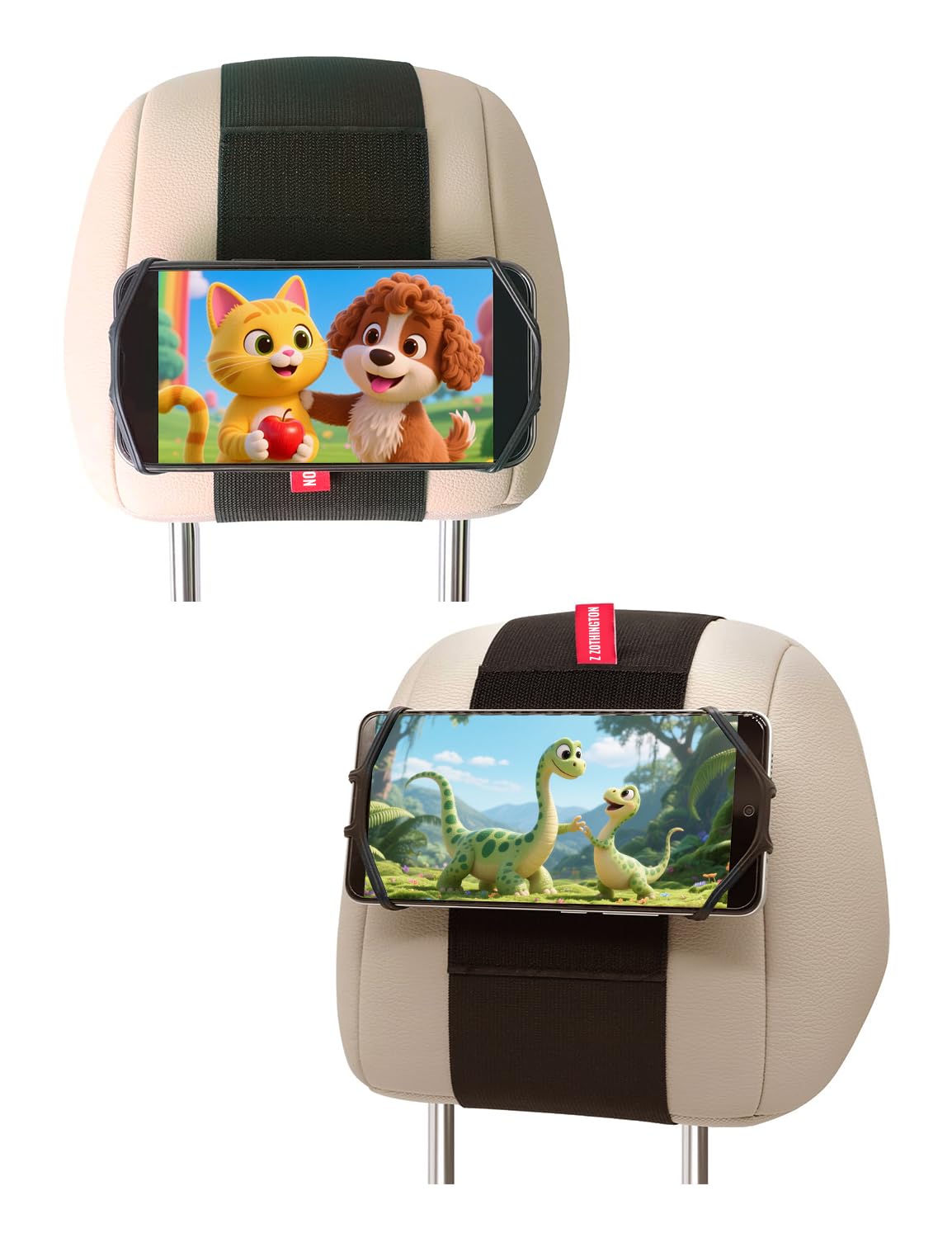 Silicone Car Phone Holder, Adjustable Phone Headrest Mount Compatible with iPhone 17 16 15 14 Pro Max, Samsung Galaxy S25, S25 Ultra and other 3.5 - 7 Inch Cell Phones for Kids in Back Seats - 2 Pack