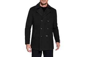 COOFANDY Men's Double Breasted Pea Coat Winter Overcoat Short Trench Coat Notched Collar