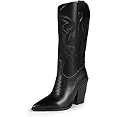 ISNOM Cowboy Boots Cowgir Boots for Women, Pointed Toe Chunky Heel Western Boots