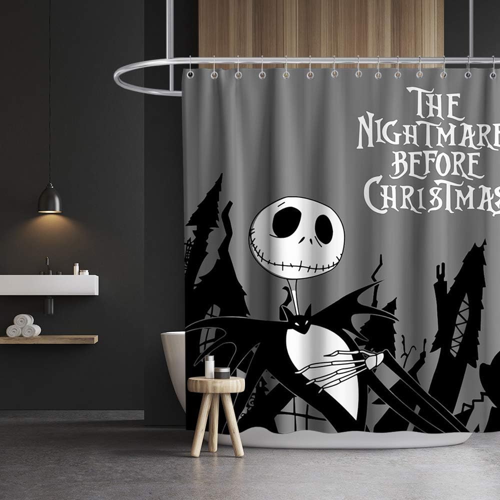 Amazon Com Night Mare Before Christmas Shower Curtain Halloween Christmas Cloth Fabric Skull Bathroom Decor Set With Hooks Waterproof Washable 72 X 72 Inches Kitchen Dining