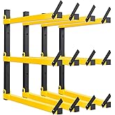 GREENER Lumber Storage Rack Folding Wood Storage Racks Wall-Mounted Metal Racks for Storage with 3-Level Heavy Duty Garage Wood Organizer for Woodworking Shop Indoor & Outdoor Use, 4 pairs,Yellow