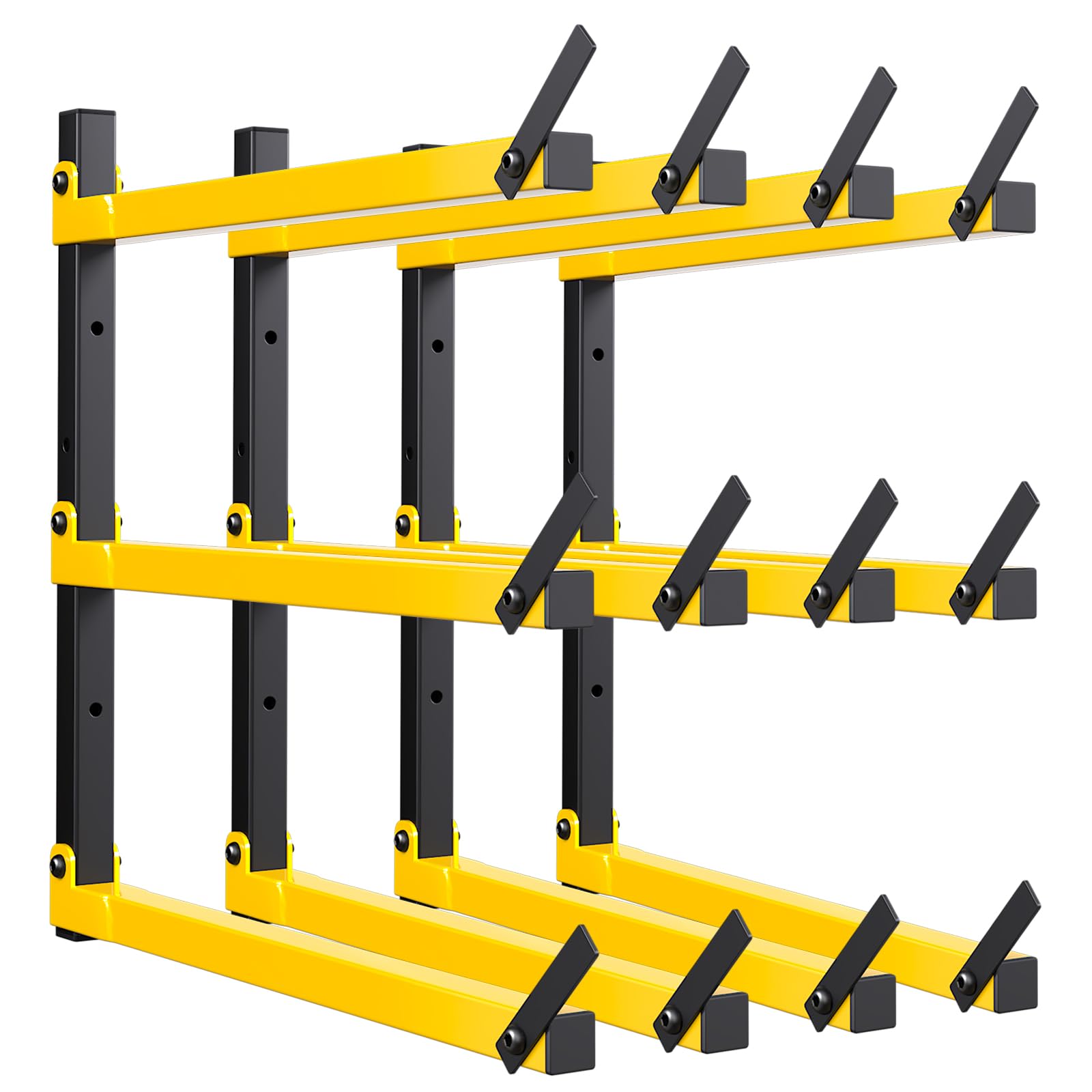 Photo 1 of GREENER Lumber Storage Rack Folding Wood Storage Racks Wall-Mounted Metal Racks for Storage with 3-Level Heavy Duty Garage Wood Organizer for Woodworking Shop Indoor & Outdoor Use, 4 pairs,Yellow