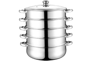 Stainless Steel Steam Pot - 12 Inch 5 Tier with Glass Lid, for Dumpling Sauce Food Cooking