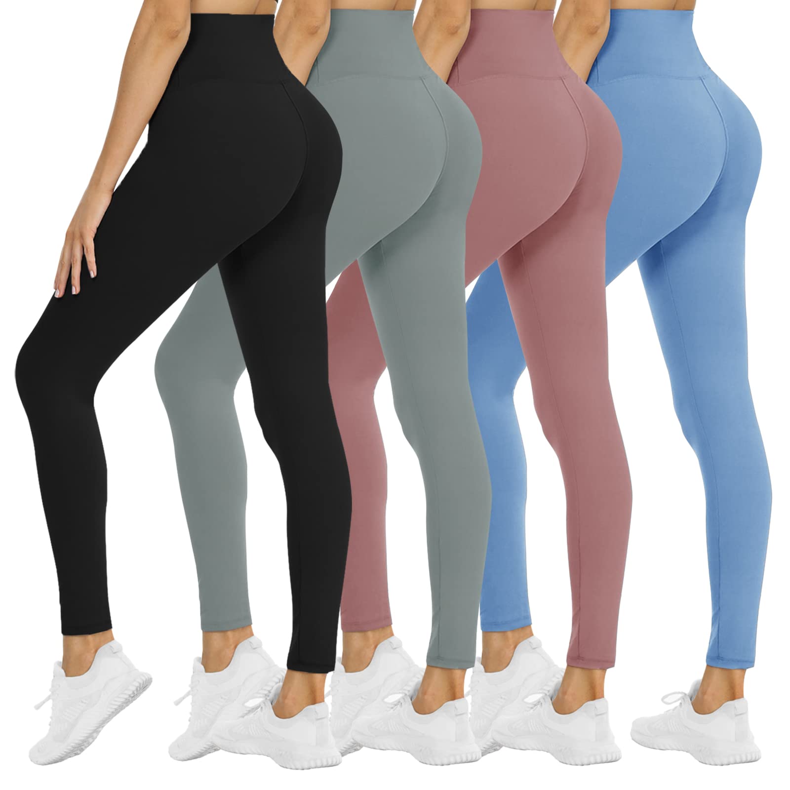 Photo 1 of 4 Pack Leggings for Women - High Waisted Tummy Control Soft No See-Through Black Yoga Pants for Athletic Workout