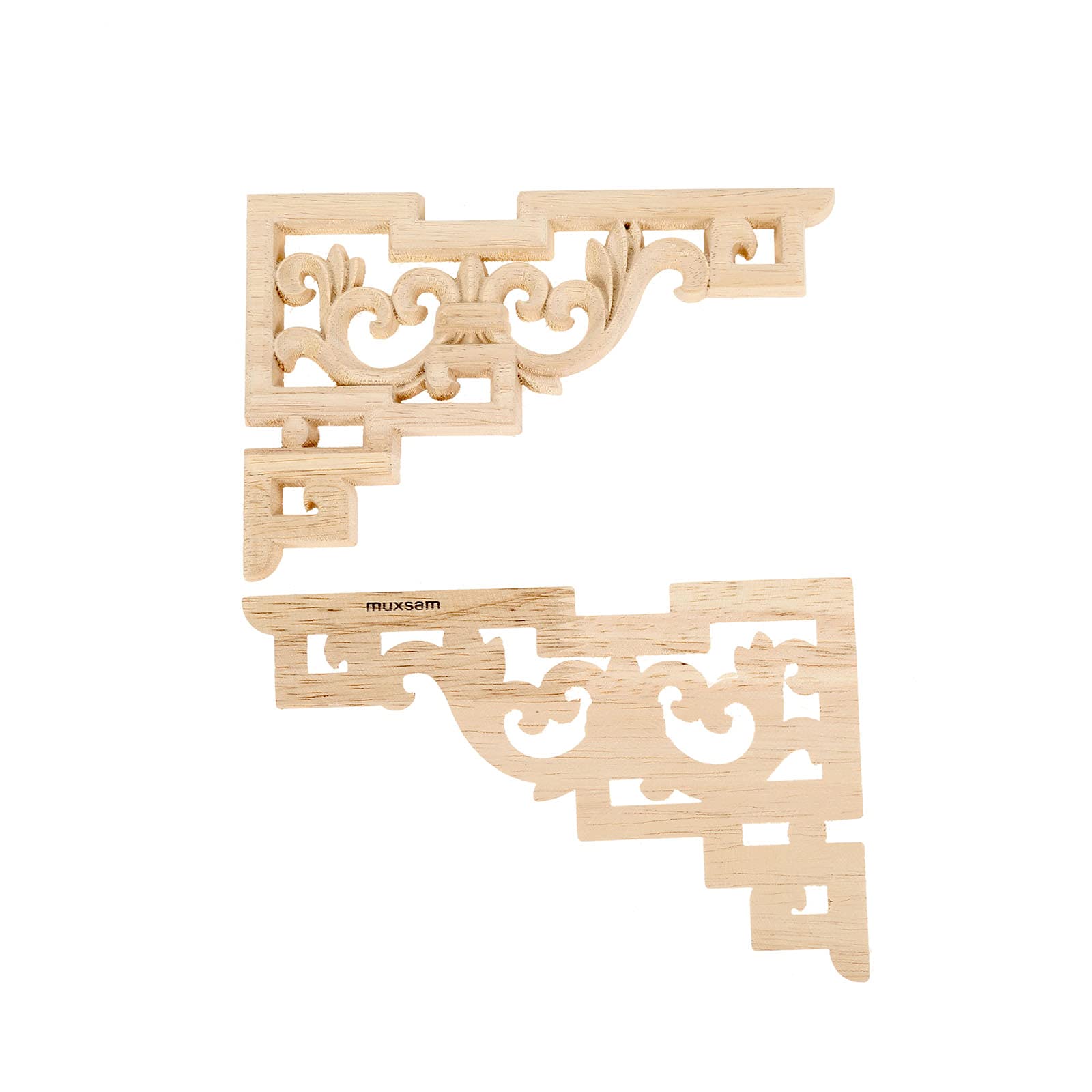 2pcs Wood Carved Decal,Mouldings Corner Onlay Applique Wall Unpainted for Home Cabinet Door Decor Craft 15x10cm(1 Right+1 Left)