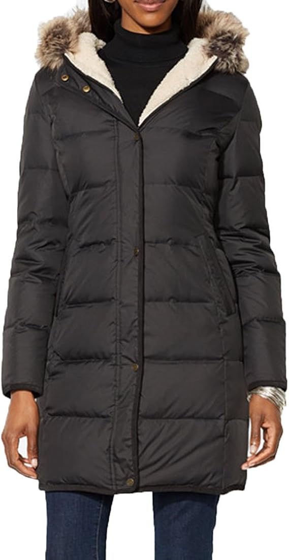Lauren Ralph Lauren Faux-Fur-Trim Quilted Puffer Coat - Black (M) at Amazon Women's Coats Shop