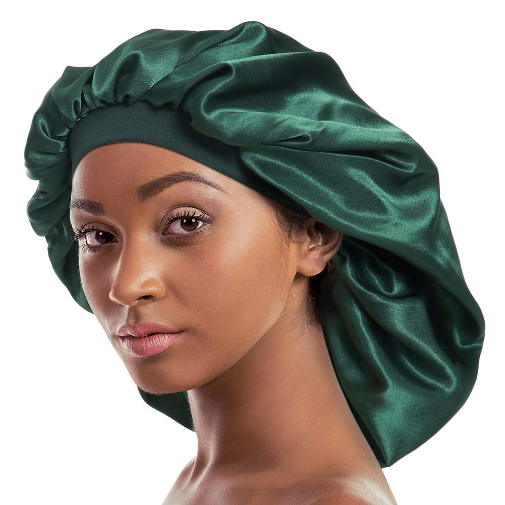 Alnorm Double Layered Satin Bonnet Oversized Sleep Cap for Hair Loss Women Green — image 1