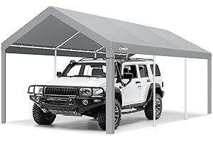COBIZI Carport Canopy 12x20 Heavy Duty Car Tent Garage, Galvanized Frame Car Canopy Outdoor Shelter Waterproof & UV Protected with Built-in Sandbags & All-Season Tarp for Car Boat Truck, Gray