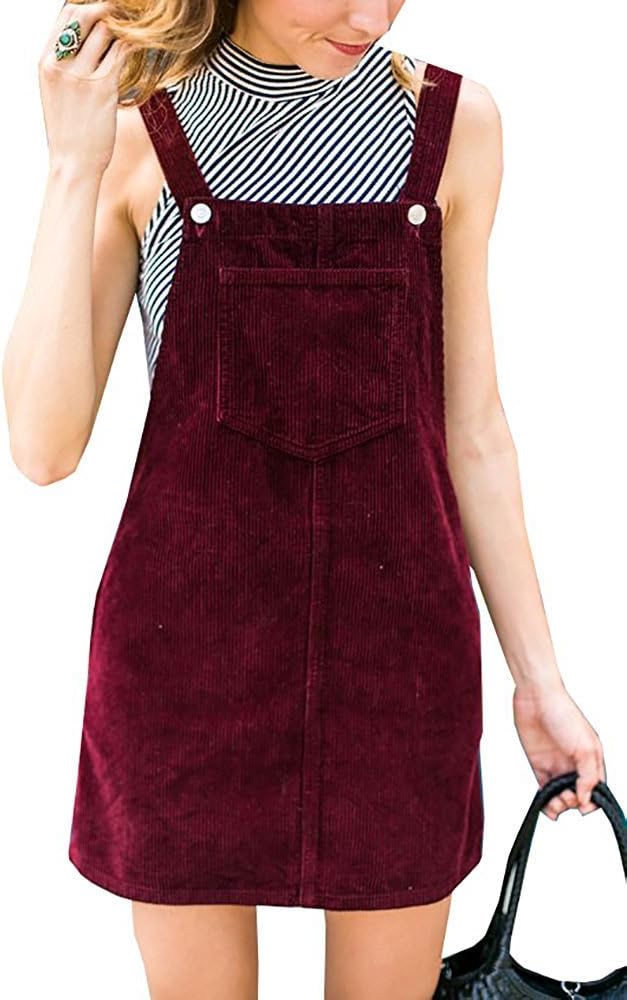 TinyChic Womens Cute Corduroy Suspender Skirt Mini Bib Overall Pinafore Dress with Pockets