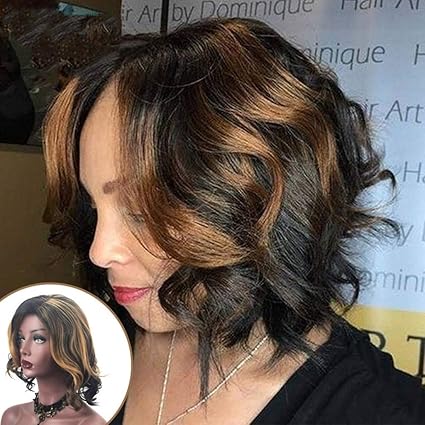 Clearance Ombre Blonde Wig For Black Women Side Part Short Wavy