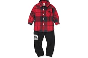 FoWear Toddler Winter Clothes Button Down Plaid Jacket Shirt Long Sleeve and Casual pants Toddler Boys Winter Outfits