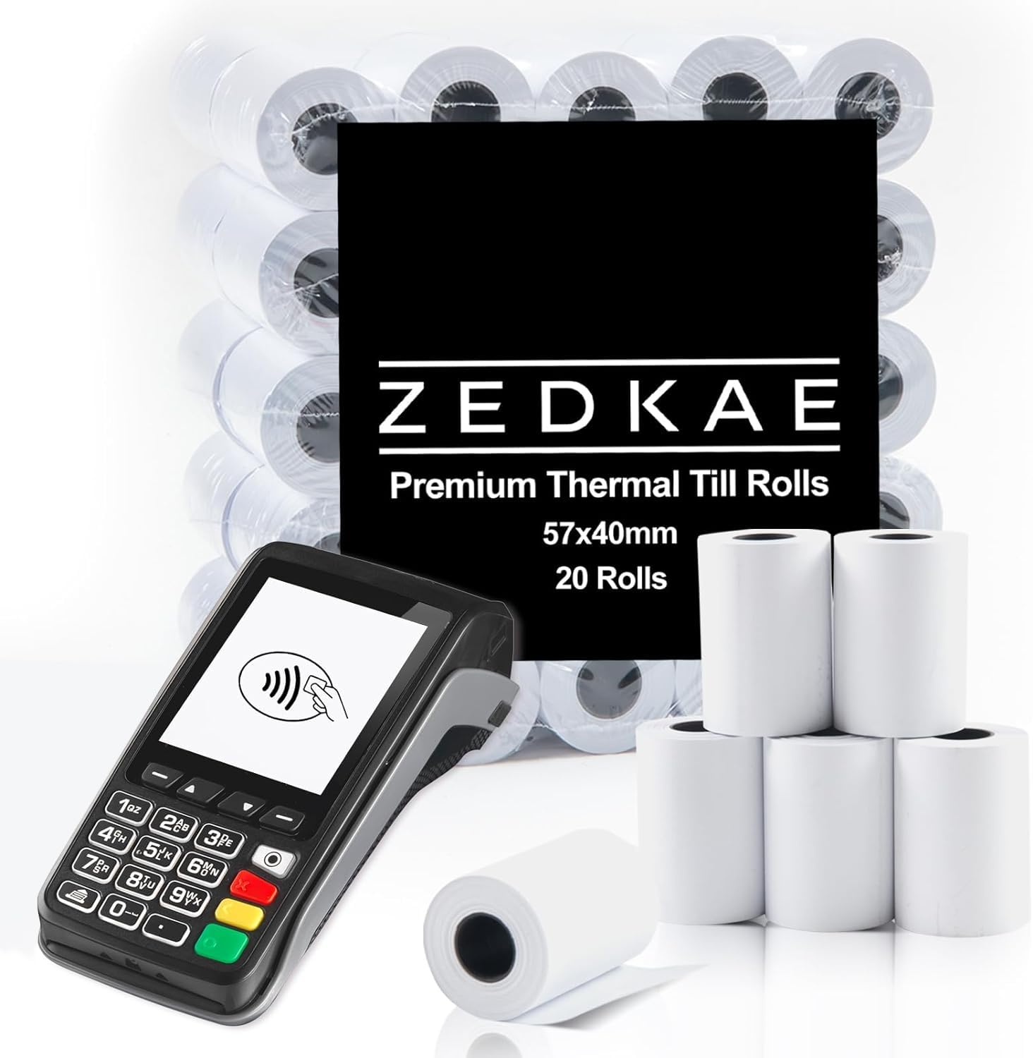 ZEDKAE 57 x 40mm Thermal Till Rolls for PDQ Credit Card Machines | Card Receipt Paper Rolls (Pack of 20)