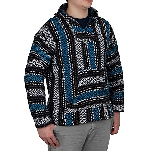 Baja Joe Striped Woven Eco-Friendly Jacket Coat Hoodie (Turquoise, 2XL)