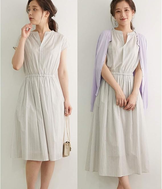 Amazon Co Jp ロペピクニック Rope Picnic Web限定 着丈が選べる ストライプスキッパーワンピース グレー 07 38t 服 ファッション小物