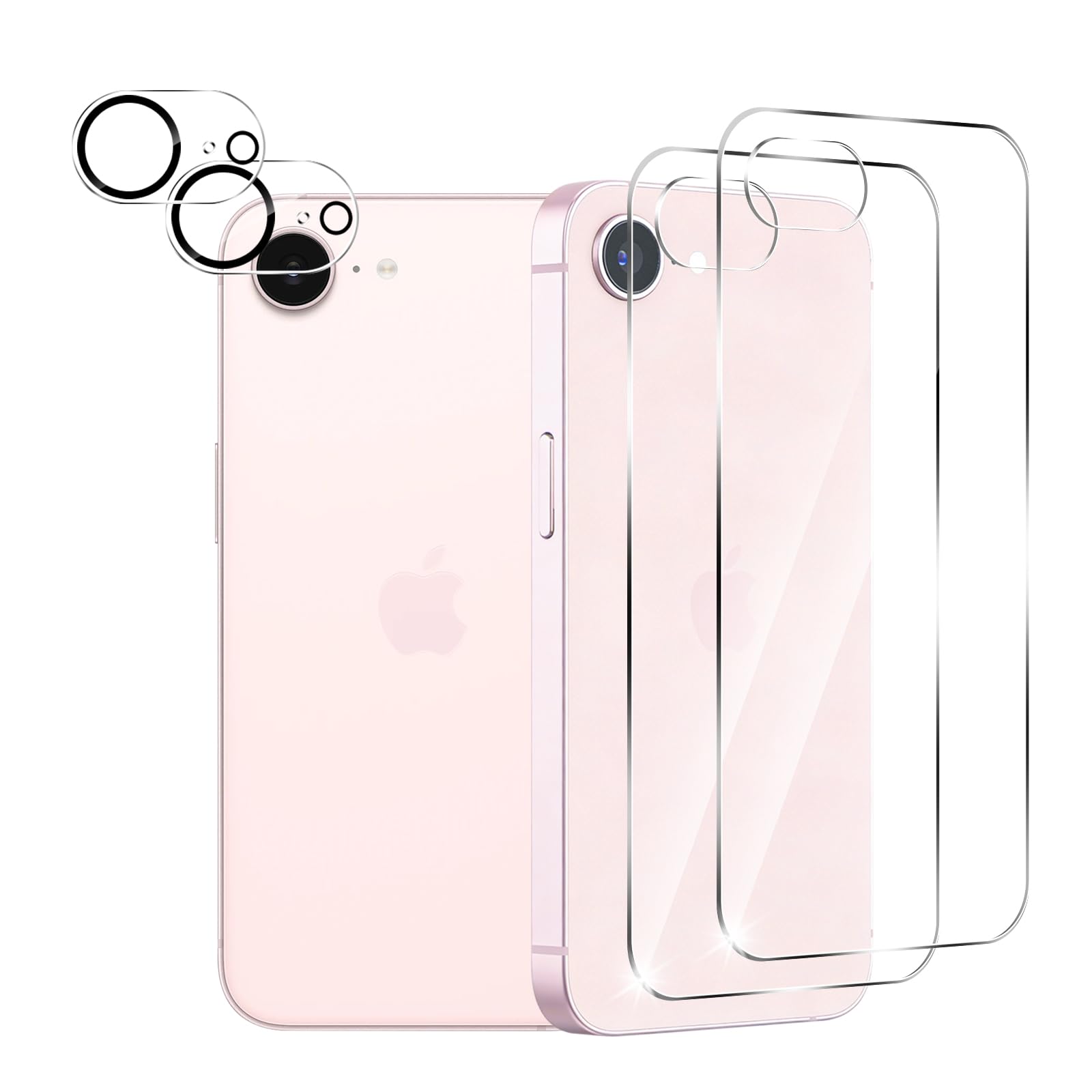 THYRRE-J [4 in 1] For iPhone 17e/iPhone 16e Back Glass Protector + Camera Protector[2+2 Pack], 9H Hardness Anti-Scratch, Easy Install, HD rear glass protector for iPhone 17e/iPhone 16e