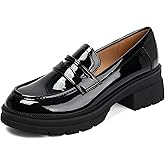 MASIKA Black Platform Loafers for Women - Women's Fashion Slip-On Leather Loafers, Chunky Shoes for Work & Dressy Occasions.