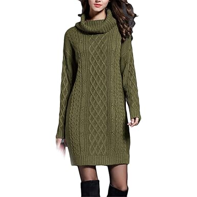 Amazon Com Dolinxh Turtleneck Long Knit Sweater Dress Women