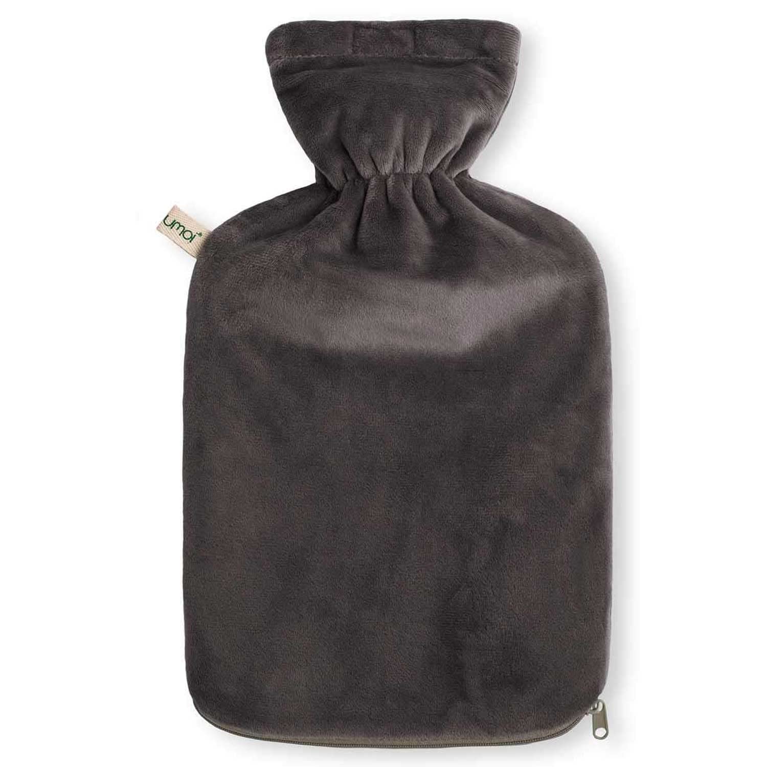 Hot Water Bottle 2 Litre with Supersoft Korean Fleece Cover with Zip and Extra Lining (Grey)