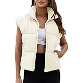 EGOCKAL Womens Cropped Puffer Vest Oversized Winter Sleeveless Zip Up Padded Jacket Outerwear Water-Resistant Warm Coat
