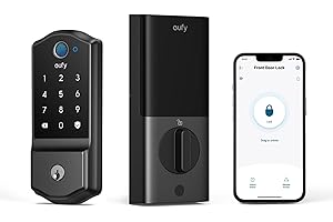 eufy Security Smart Lock C220, Fingerprint Keyless Entry Door Lock, Built-in Wi-Fi, App Remote Control, Front Door Smart Lock Deadbolt, 8Months Battery, Reliable Power, IP53, Black, Traditional