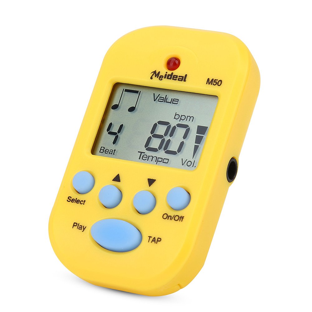 Mini Metronome, Clip-On Digital Beat Tap Tempo Metronome Accessory Parts for Musical Instruments(Yellow)