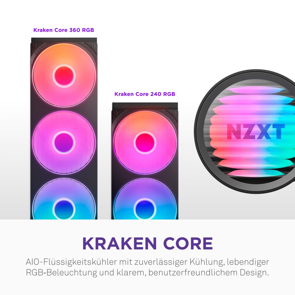 NZXT Kraken Core 240 RGB – AIO CPU-Flüssigkeitskühler – Anpassbares LCD-Display – Hochleistungs-Lüfter – Kompatibel mit Intel® & AMD® Sockel – Core 240 RGB – Schwarz 2