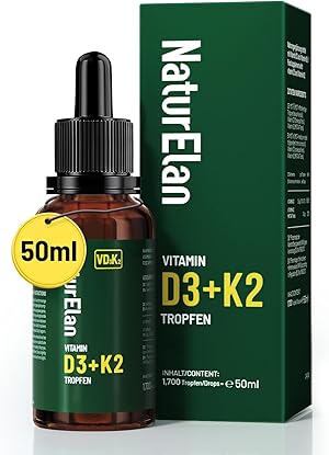 Vitamin D3 K2 hochdosiert Tropfen - 50ml, 1000 I.E. Vitamin D3 pro Tropfen, vegetarisch, ohne Zusätze, Laborgeprüft