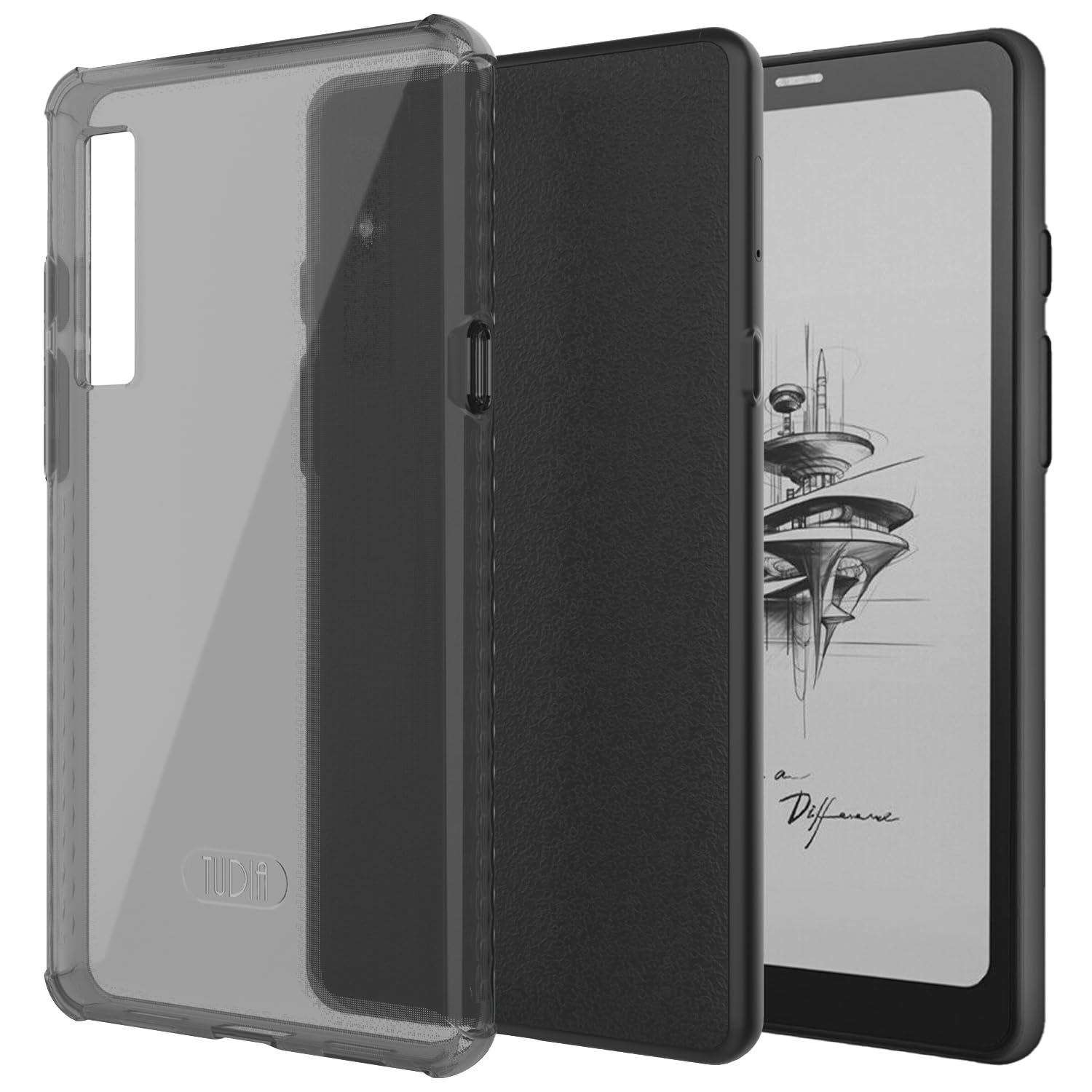 TUDIA SKN Designed for Onyx Boox Palma Case 6.13" Back Cover, [Reinforced Corners] Shockproof Slim Anti-Yellowing Silicone Gel Clear Back Lightweight Grip TPU Bumper for eReader (Black)