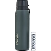 Tappwater BottlePro Adventure - Stainless Steel Water Bottle with Filter for Travel and Sports, Filters 100+ unwanted substances. Non-Drinking Water Purifier. Reusable 25oz BPA-Free Bottle (Black)