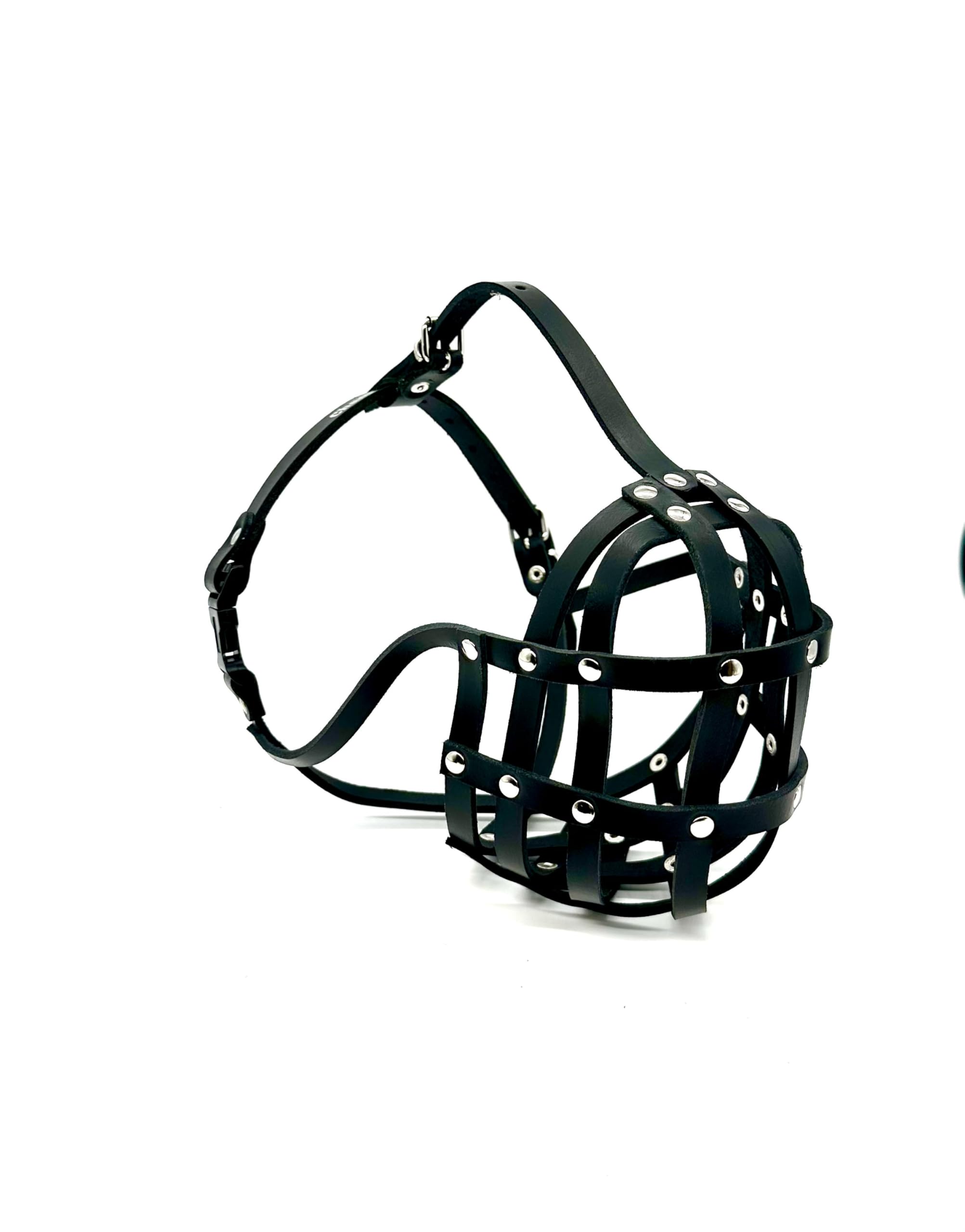 L&J Pets Uk Light leather Dog Muzzle for English Bulldog and Other dogs with short snout (B5, Black)