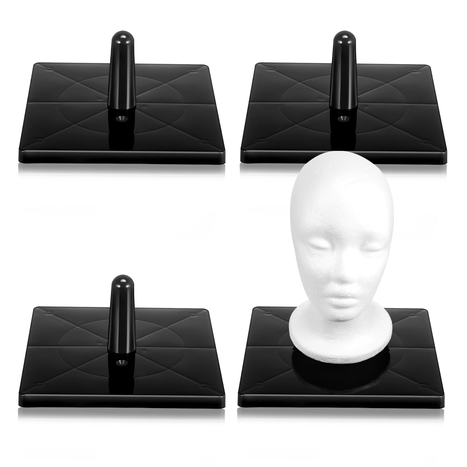 Photo 1 of AceOrbit 4 Pcs Square Foam Mannequin Wig Head Stands Non Topple Cosmetology Manikin Wig Head Styling Holder Base for Tabletop Display Style Model Hair Hats Hairpieces Mask Salon and Travel