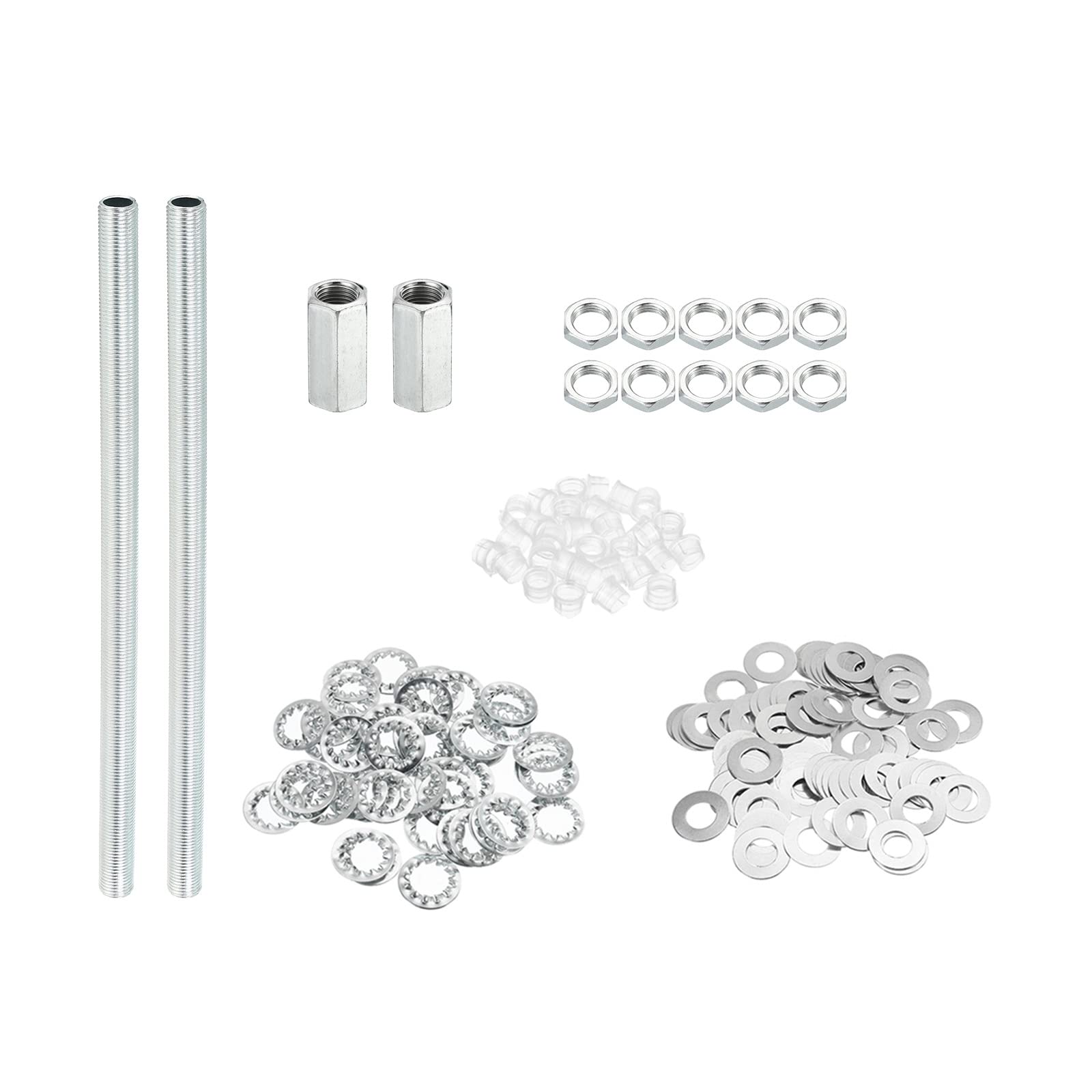 PATIKIL M10 Thread 7.87" Lamp Pipe Kit with Lock Nuts Washers, Fasteners Assortment Hardware for Chandelier Ceiling Light DIY, Zinc Plating