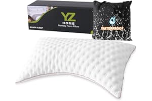 YZ HOME Side Sleeper Pillow Compressible Memory Foam for Quick Trips Camping Pillow for Neck and Shoulder Pain, Machine Washable Breathable for Hiking Home Airplane and Car (White, Queen)