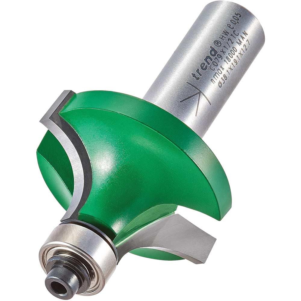 Trend CraftPro Guided Rounded Over Router Cutter, 1/2 Inch Shank, 12.7mm Radius, 19.1mm Cut Length, Tungsten Carbide Tipped, C079X1/2TC