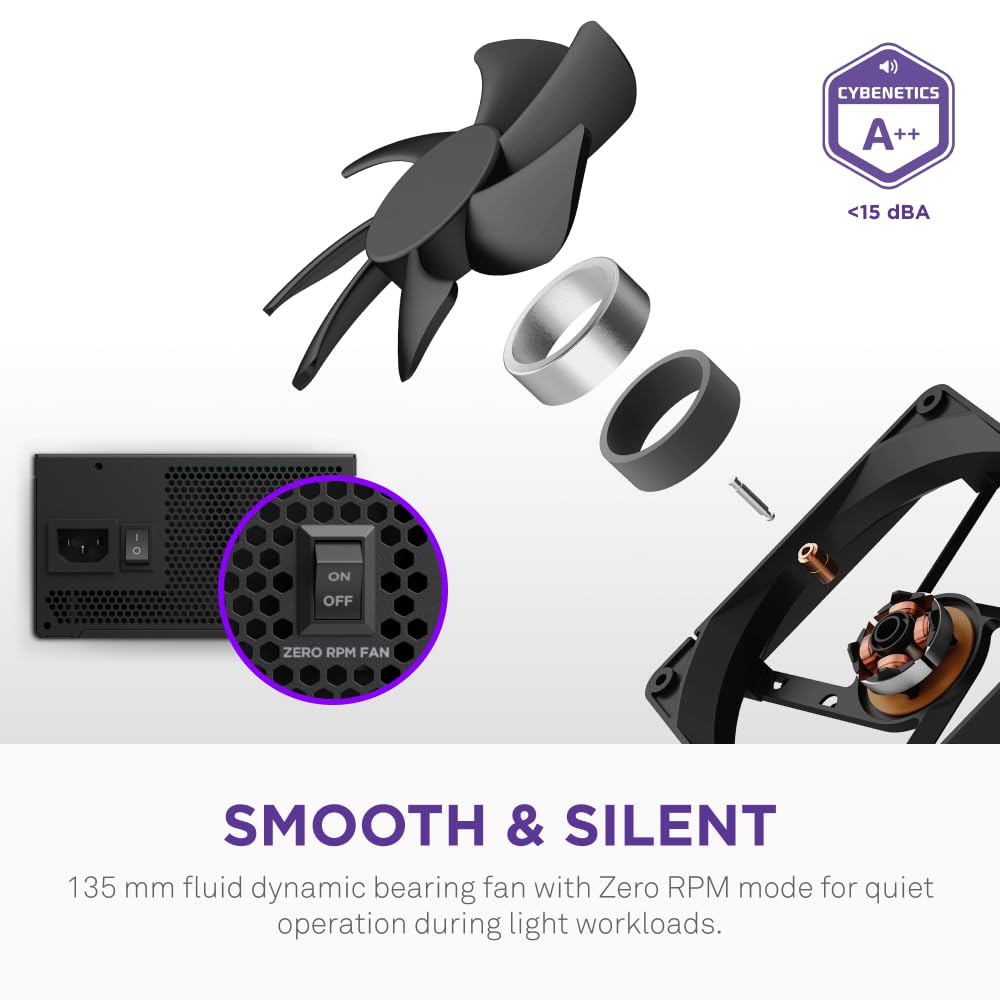 Nzxt C750 Gold Core - 750W Atx 3.1 Power Supply - 80 Plus Gold - Cybenetics Platinum - Fully Modular - Pcie 5.1 300W 12V-2X6 - Zero Rpm Fan - 105°C Capacitors - Black - View 6