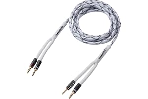 HANNLINTE 14AWG Speaker Wire Cable (3 Feet), 1 Pack Premium Heavy Duty Braided Speaker Cable Dual Gold Plated Banana Plug Tip