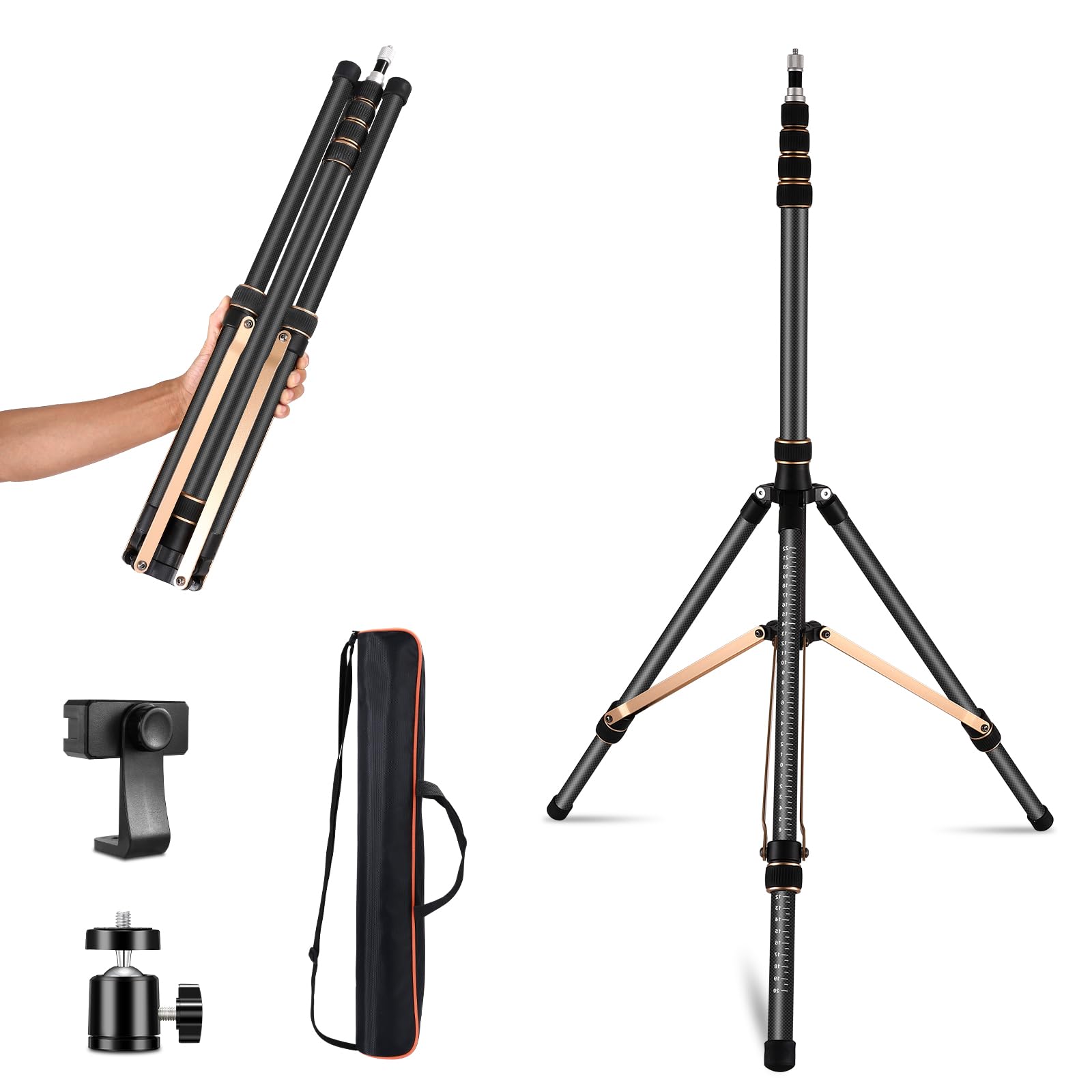Soonpho 260cm Aluminum Alloy Travel Light Stand Portable Photography Tripod Lightweight 102.36in Photo Studio Tripod for Strobe Reflector Softbox Umbrella Video Shooting Background with Carrying Bag